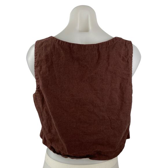Abercrombie & Fitch Brown Linen Sleeveless Square Neck Tank Crop Top Size M - Picture 2 of 4
